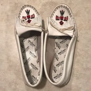 White leather Minnetonka Moccasins